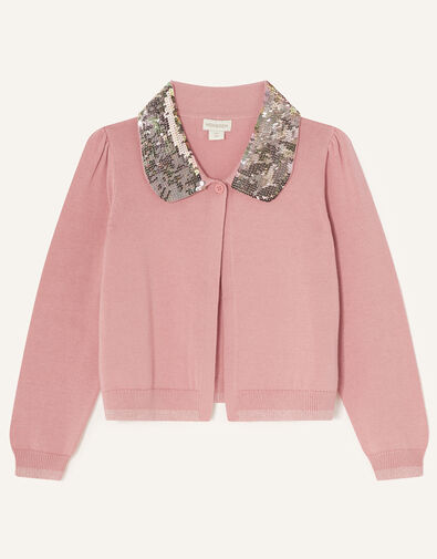 Sequin Collar Cardigan Pink, Pink (PINK), large