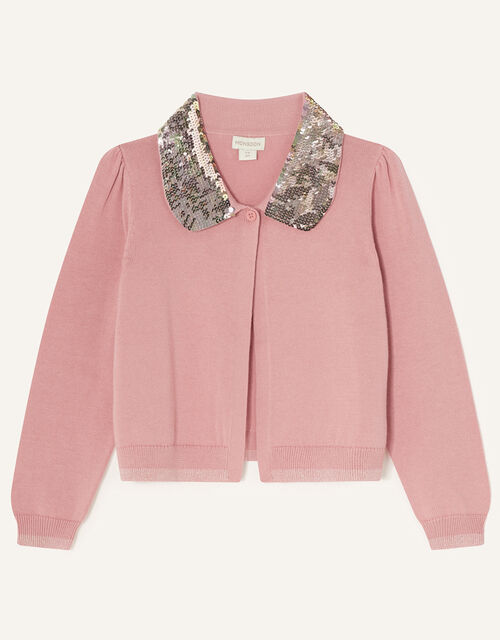 Sequin Collar Cardigan, Pink (PINK), large