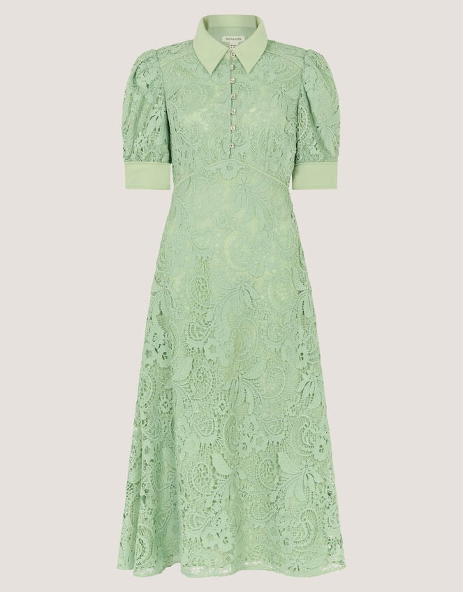 Bridget Puff Sleeve Lace Midi Dress, Green (MINT), large