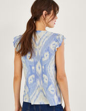 Peggy Ikat Tank Top in Linen Blend, Blue (BLUE), large