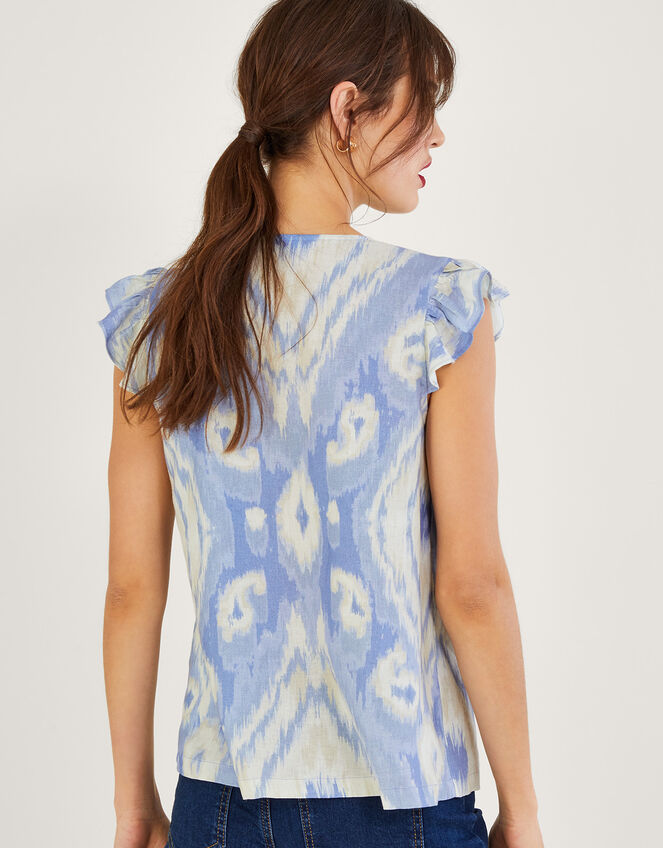Peggy Ikat Tank Top in Linen Blend, Blue (BLUE), large
