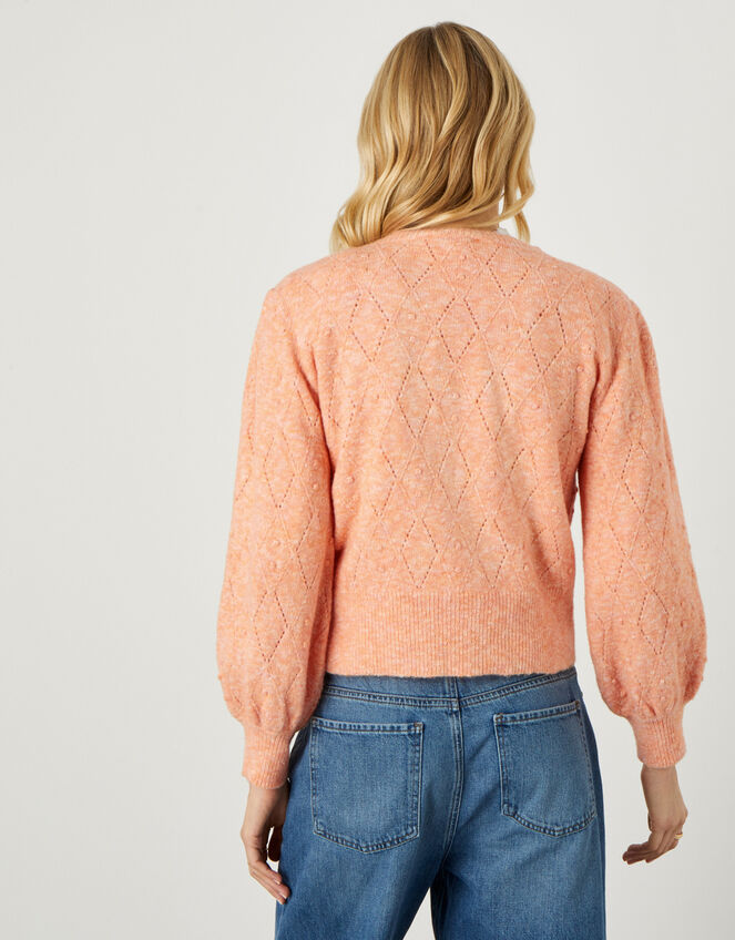 Pippa Pointelle Scallop Neck Jumper, Orange (PEACH), large
