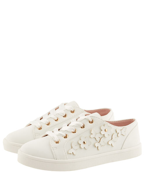 Butterfly Trim Lace-Up Trainers, Ivory (IVORY), large