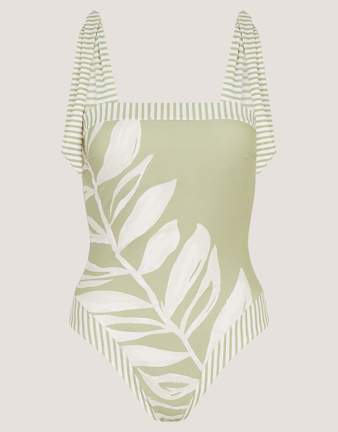 Lillie Leaf Print Stripe Swimsuit, Green (GREEN), large