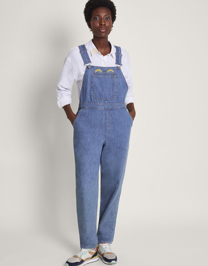 Tia Upcycled Denim Dungarees, Blue (DENIM BLUE), large