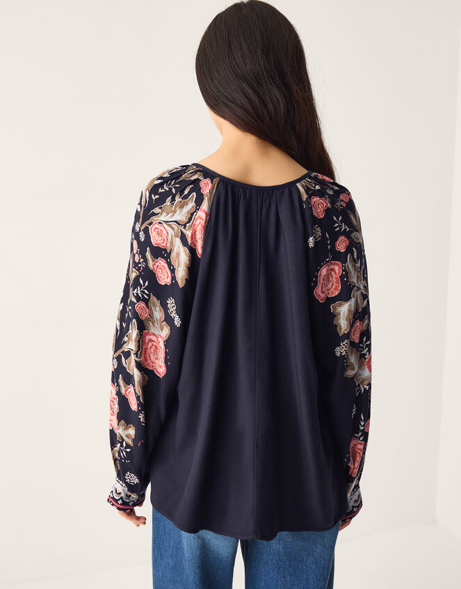 Rosalie Floral Print V-Neck Blouse, Blue (NAVY), large