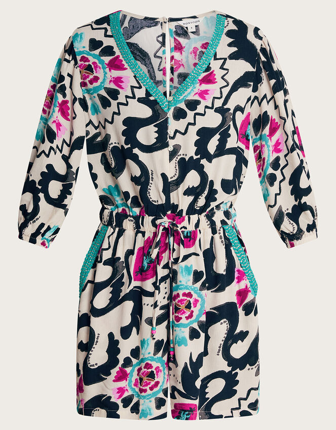 Avelle V-Neck Print Playsuit, Black (BLACK), large