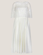 Celeste Satin Wedding Dress with Floral Embellished Cape, Ivory (IVORY), large