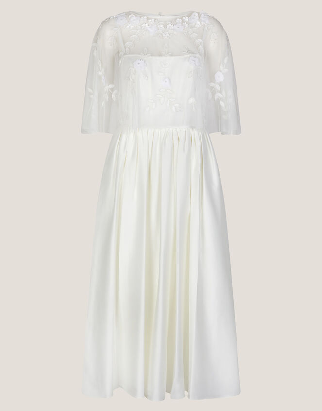 Celeste Satin Wedding Dress with Floral Embellished Cape, Ivory (IVORY), large