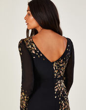Wendy Embroidered Midi Dress in Recycled Polyester, Black (BLACK), large