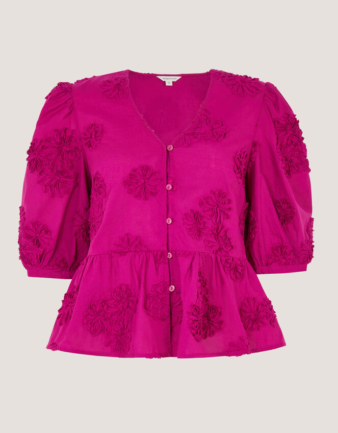 Tammy Puff Sleeve Embroidered Top Pink