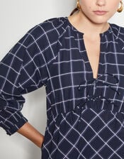 Frankie Tie Front Check Print Maxi Dress, Blue (NAVY), large