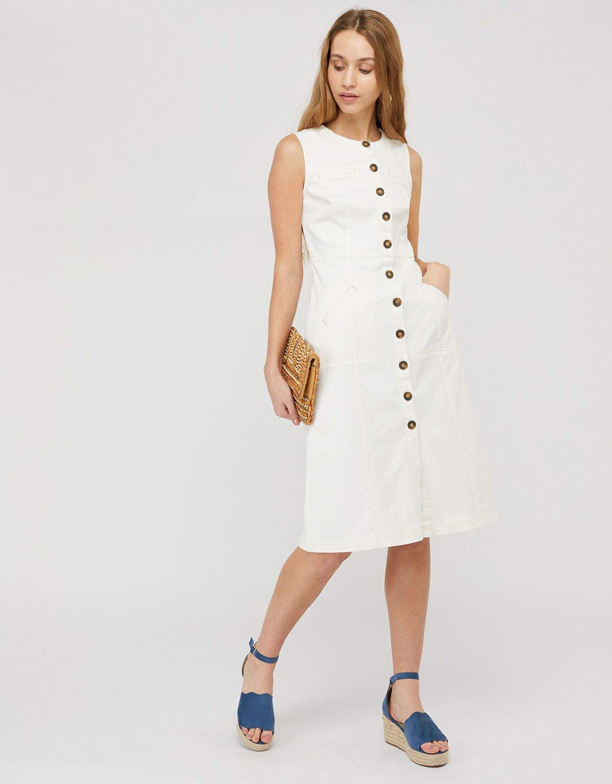 Elektra Slim Denim Midi Dress with Recycled Cotton Ivory