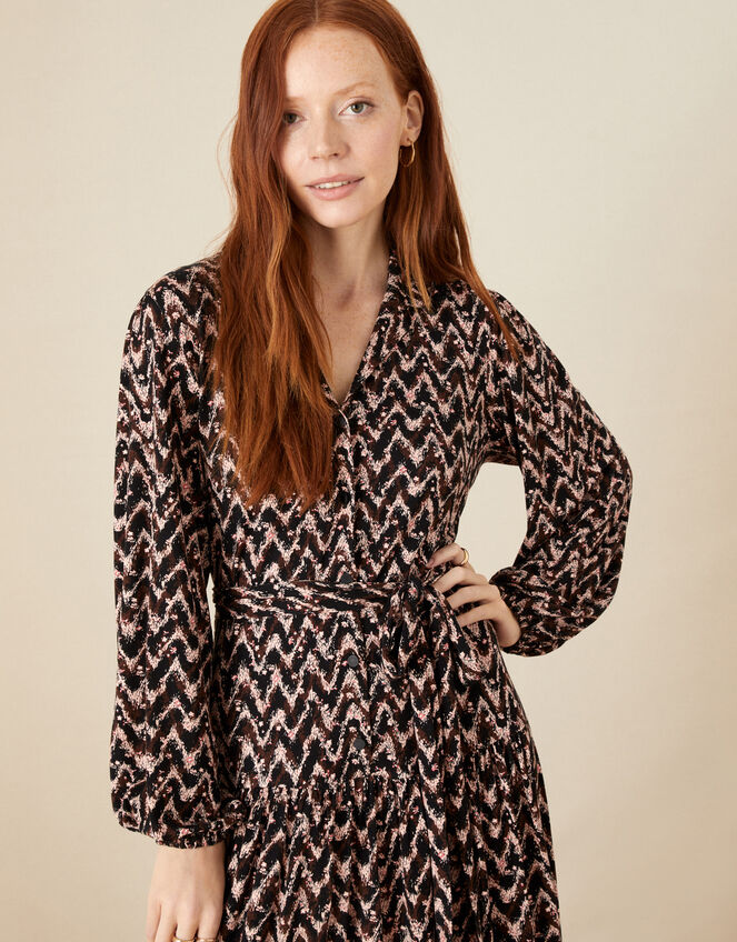 Collared Jersey Shirt Dress, Black (BLACK), large