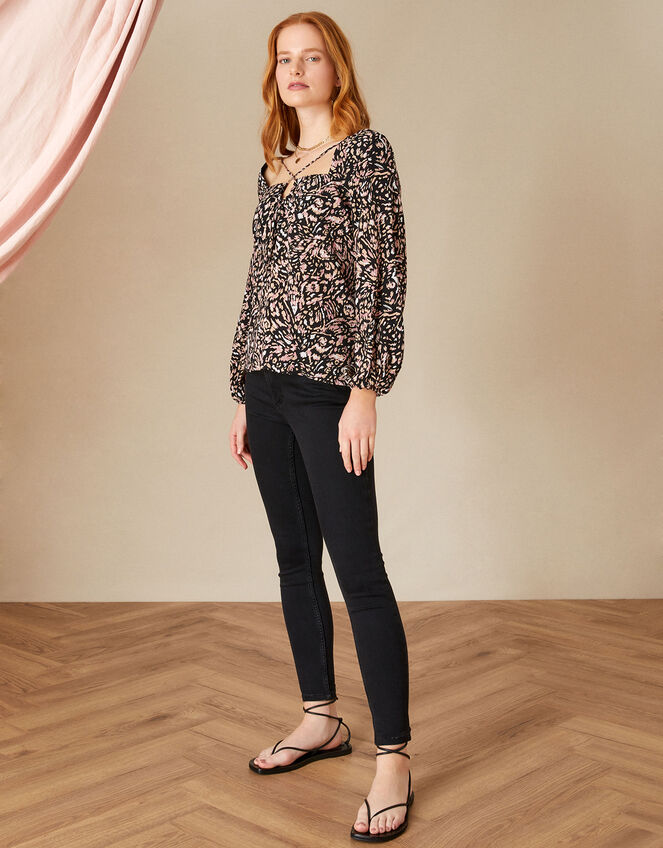 Adlyn Animal Print Long Sleeve Top, Camel (CAMEL), large