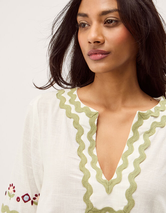 Bria Embroidered Mini Tunic Dress, Ivory (IVORY), large