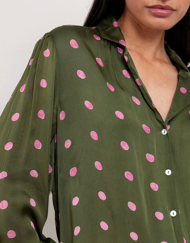 East Polka Dot Satin Shirt, Green (GREEN), large