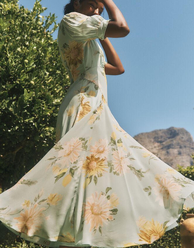 Carris Puff Sleeve Floral Midi Dress