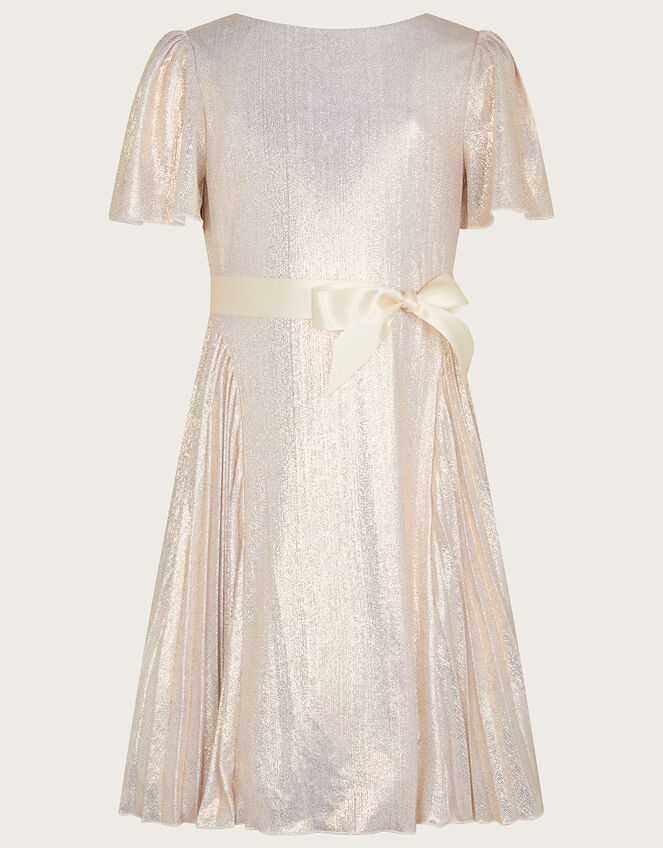 Rya Foil Pleated Dress, Gold (GOLD), large