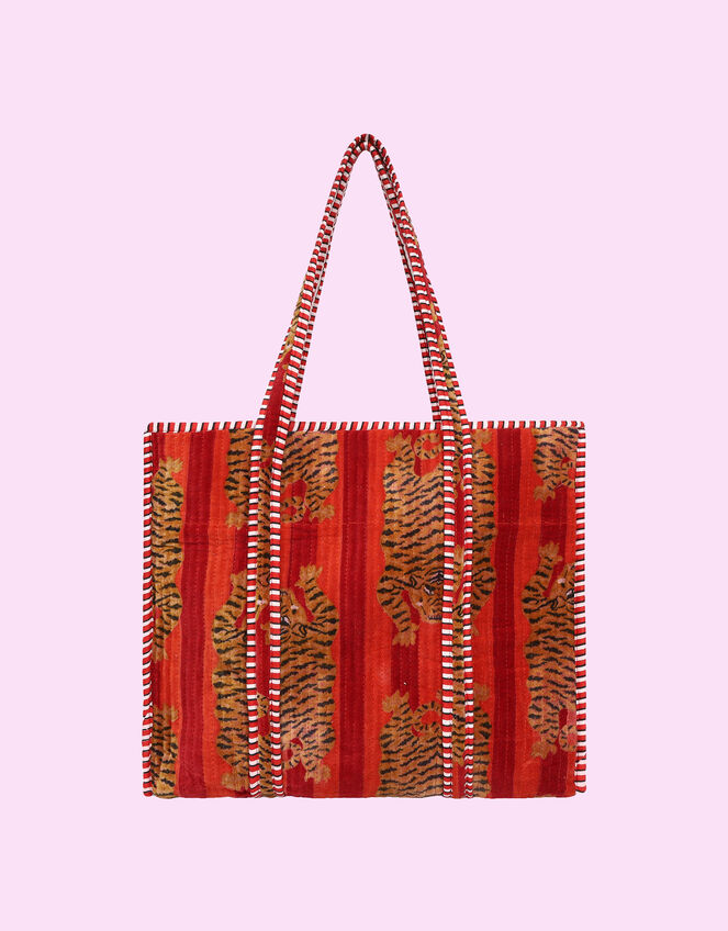 Conscious Yoga Collective Velvet Leopard Print Tote, Red (RED), large