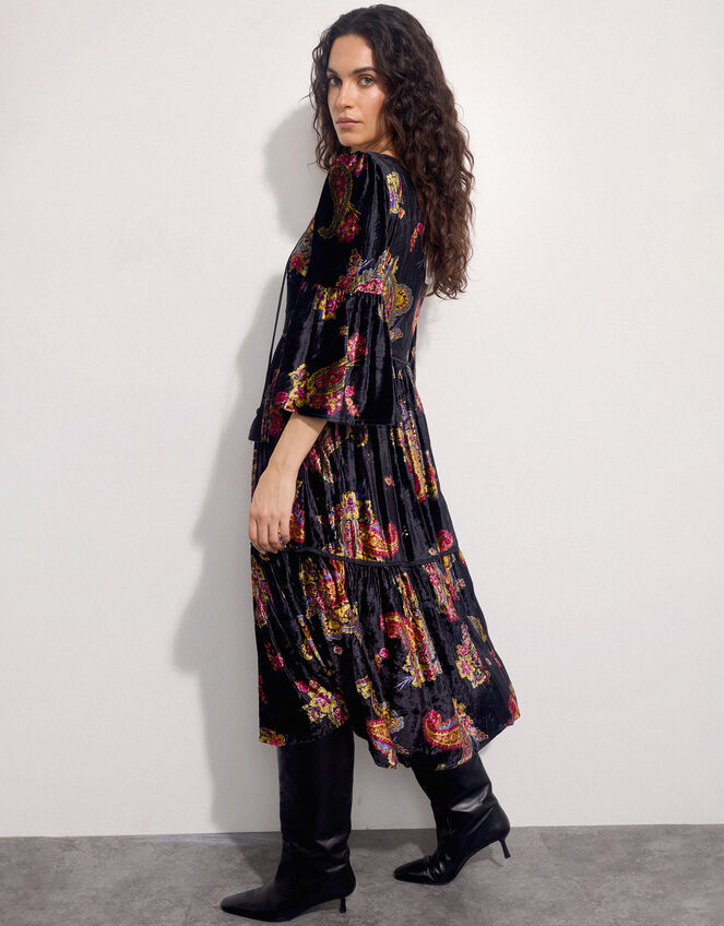 East Lucille Velvet Midi Dress, Black (BLACK), large