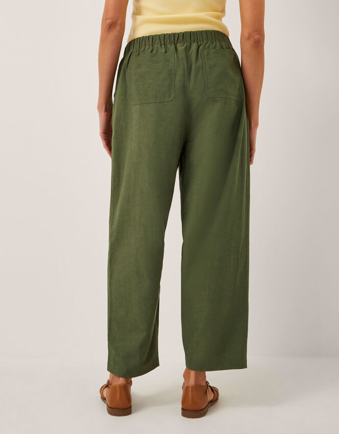 Joanie Linen Blend Barrel Trousers, Green (KHAKI), large