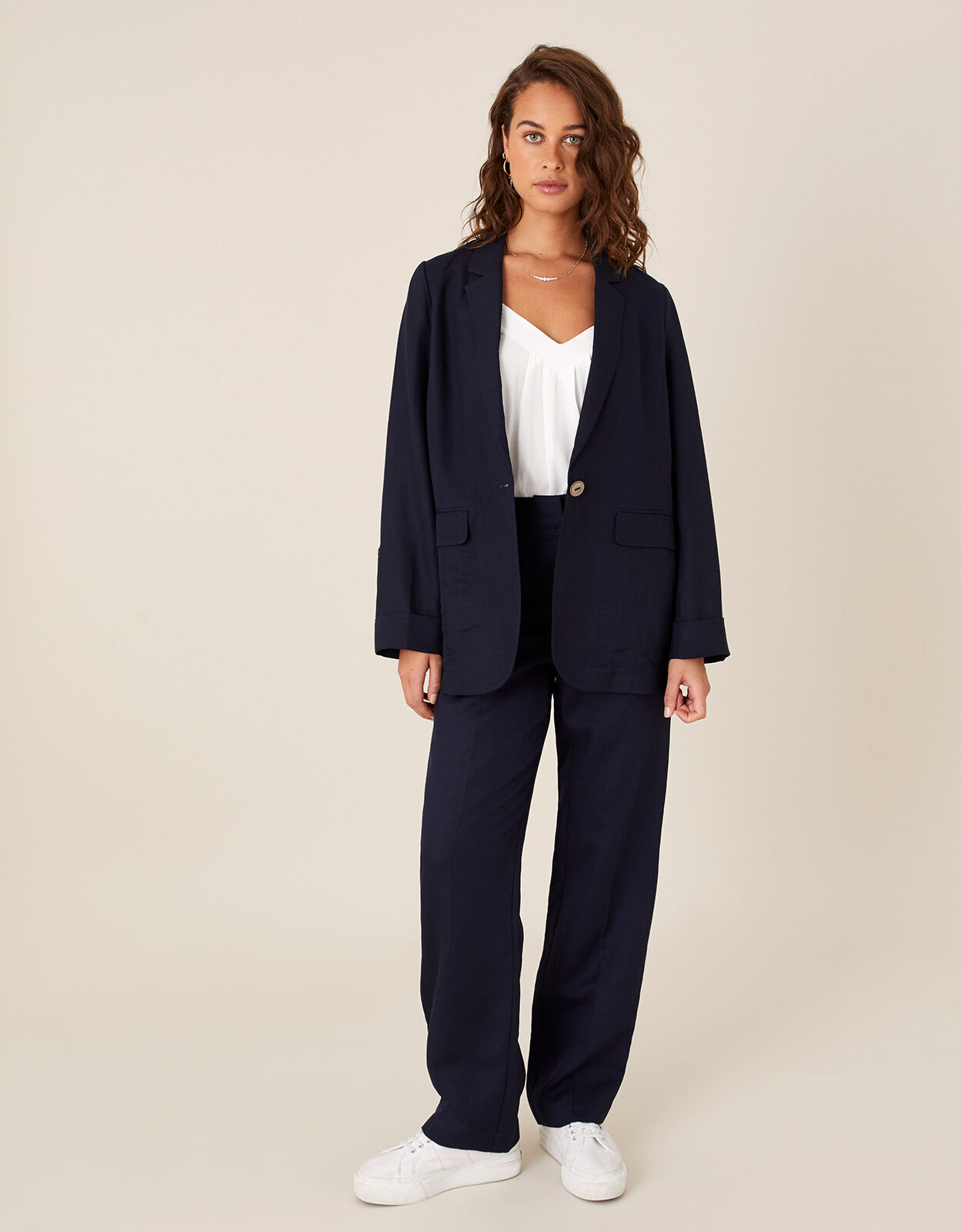 Smart Longline Blazer in Linen Blend 