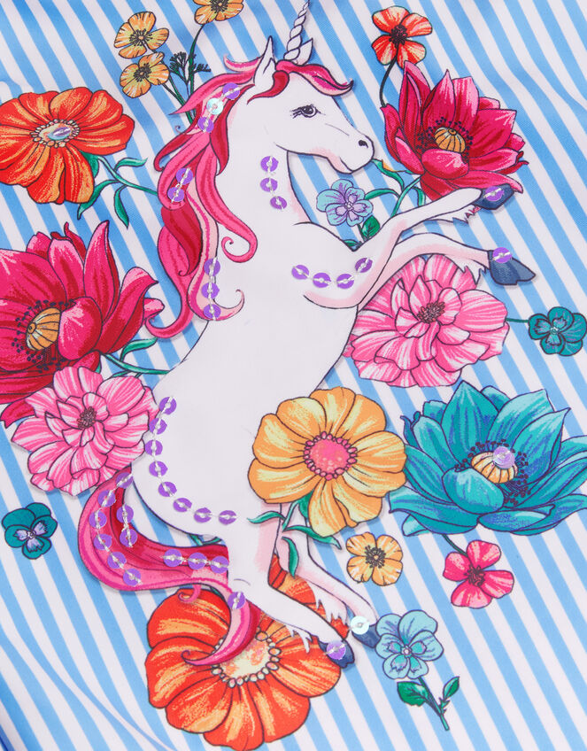 Unicorn Stripe Print Swimsuit, Blue (BLUE), large