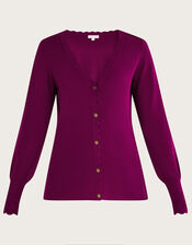 Scallop Trim Cardigan with LENZING™ ECOVERO™, Red (MULBERRY), large
