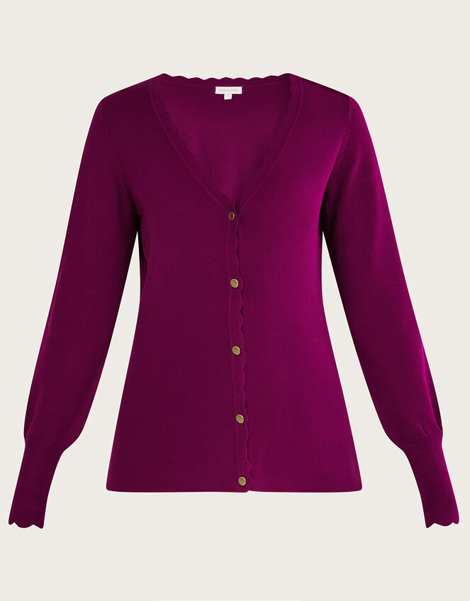 Scallop Trim Cardigan with LENZING™ ECOVERO™, Red (MULBERRY), large