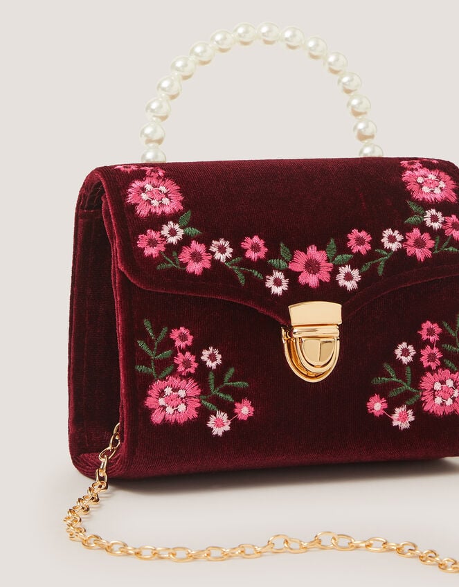Floral Embroidered Velvet Bag, , large