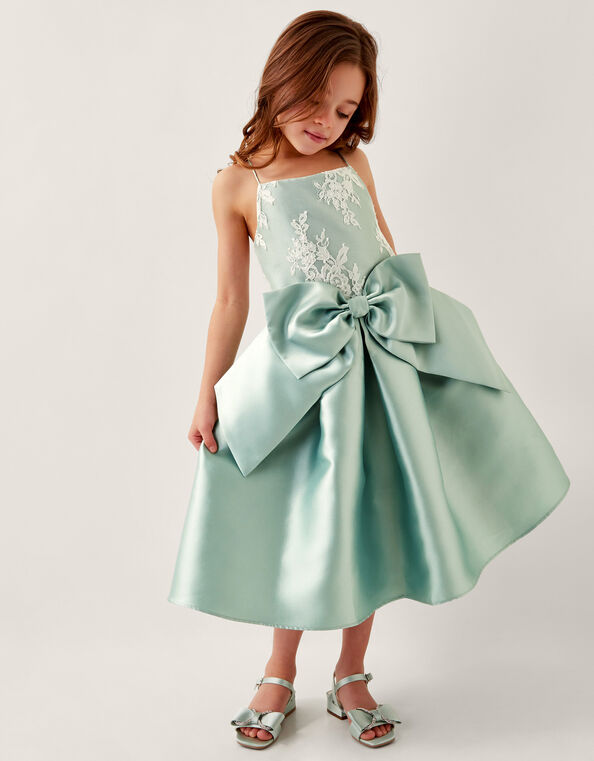 Juniper Satin Lace Bow Bridesmaid Dress, Green (SAGE), large