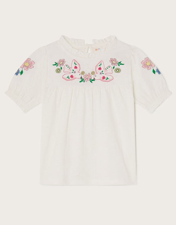 Dove Embroidered Short Sleeve Top, Ivory (IVORY), large