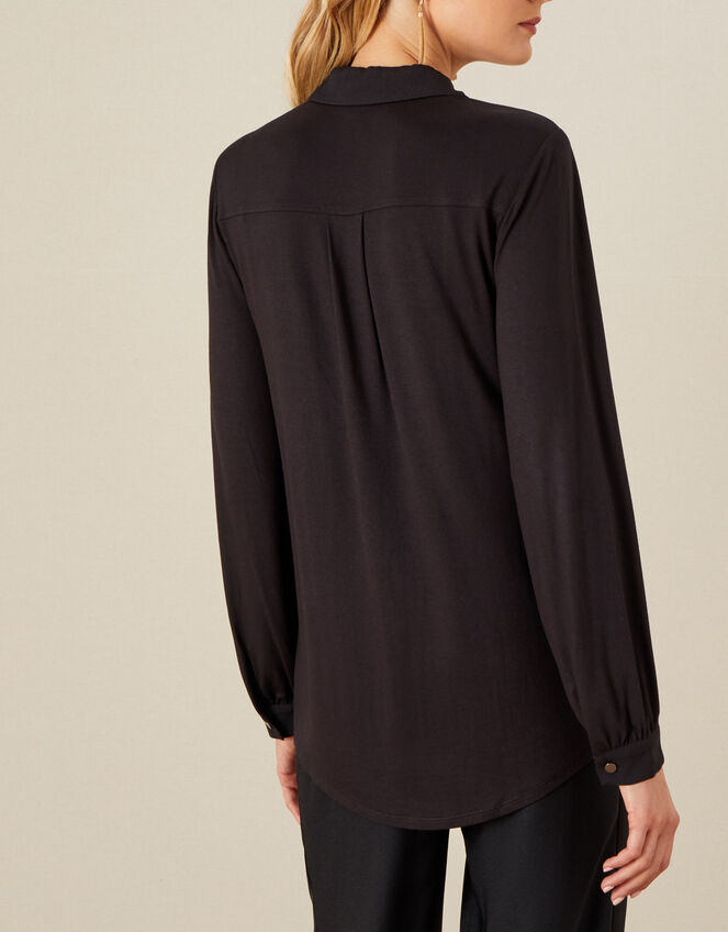 Woven-Jersey Mix Longline Shirt, Black (BLACK), large
