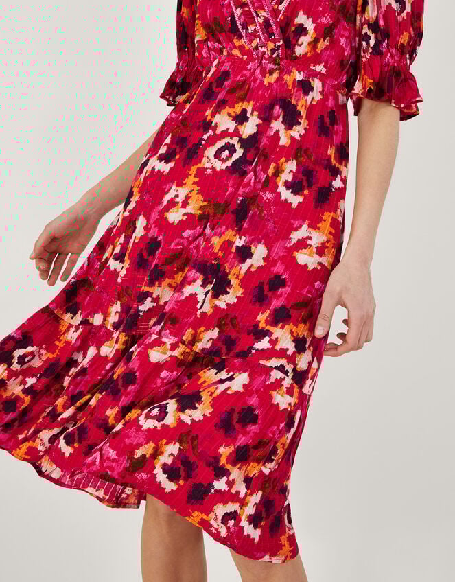 Braided Neckline Print Midi Dress in LENZING™ ECOVERO™, Red (RED), large