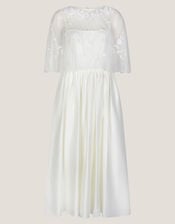 Celeste Satin Wedding Dress with Floral Embellished Cape, Ivory (IVORY), large