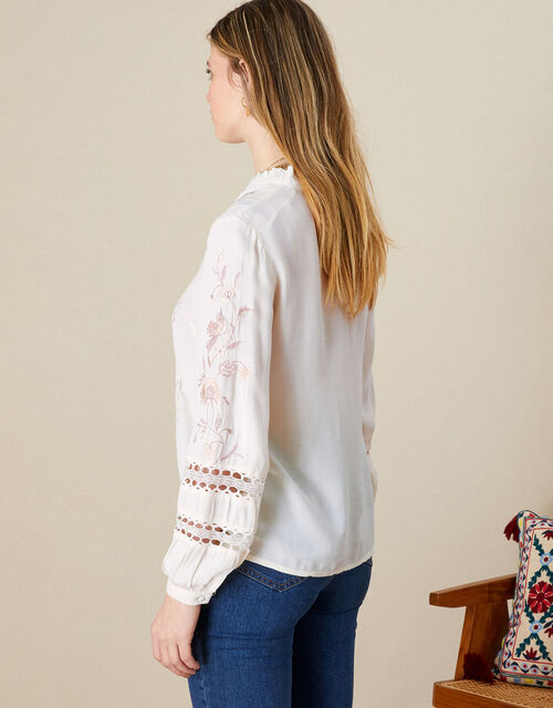 Estelle Embroidered Blouse in Sustainable Viscose, Ivory (IVORY), large