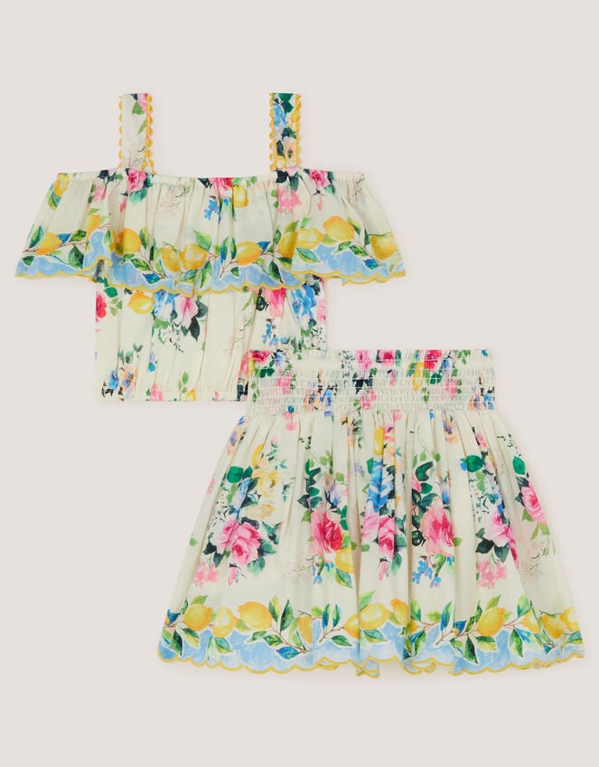 Lemon Rose Print Top & Skort Set, White (WHITE), large