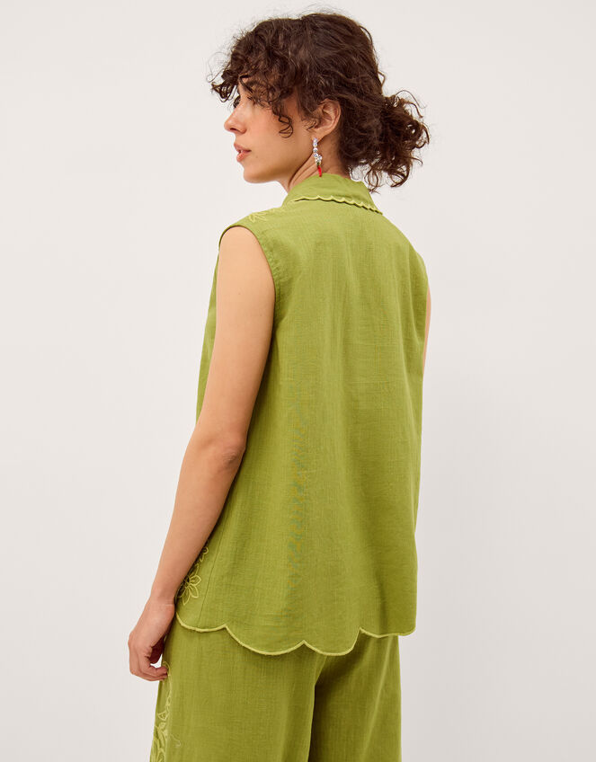 Effie Sleeveless Embroidered Shirt, Green (GREEN), large