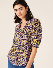 Missie Floral Short Sleeve Top, Blue (NAVY), large