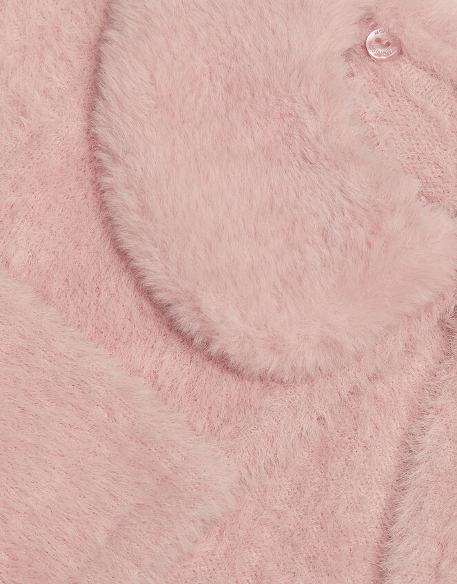 Baby Detachable Collar Fuzzy Cardigan, Pink (DUSKY PINK), large