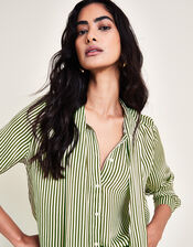 Sasha Stripe Satin Blouse, Green (GREEN), large