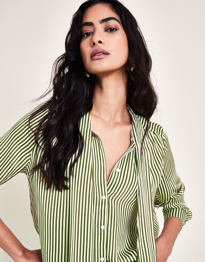 Sasha Stripe Satin Blouse, Green (GREEN), large