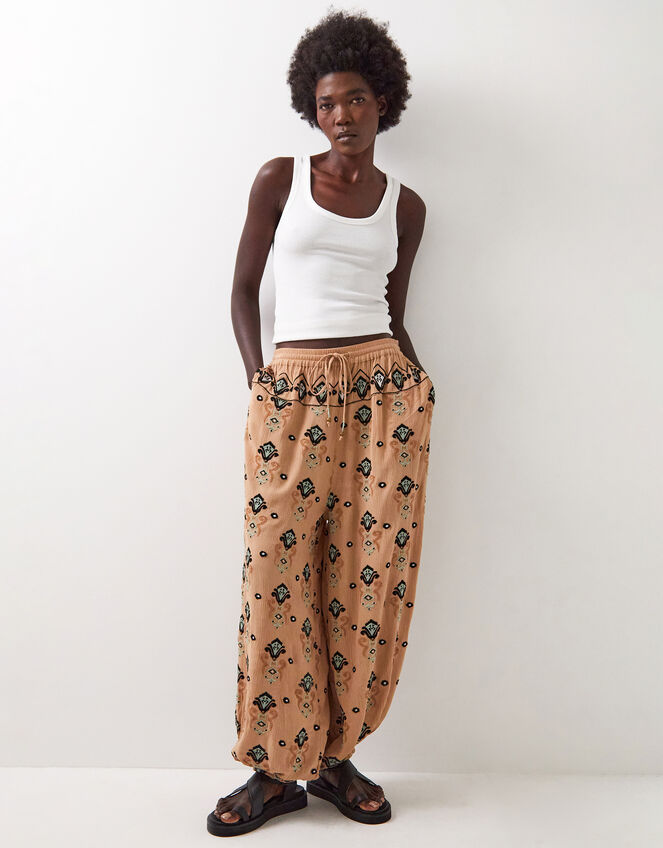 East Mimi Embroidered Balloon Trousers, Camel (BEIGE), large