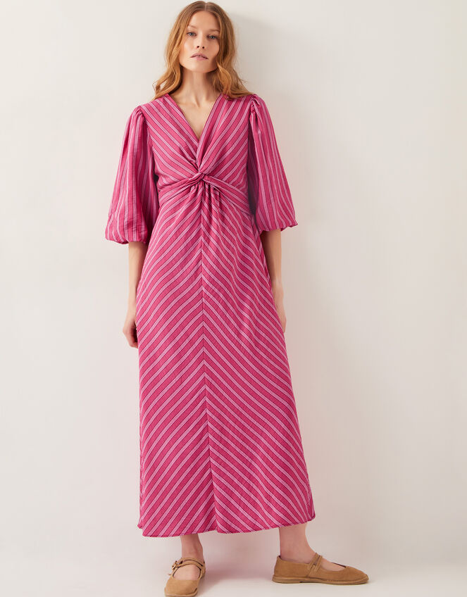 Stella Stripe Twist-Front Maxi Dress, Pink (PINK), large