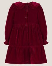 Baby Floral Embroidered Velvet Dress, Red (BURGUNDY), large