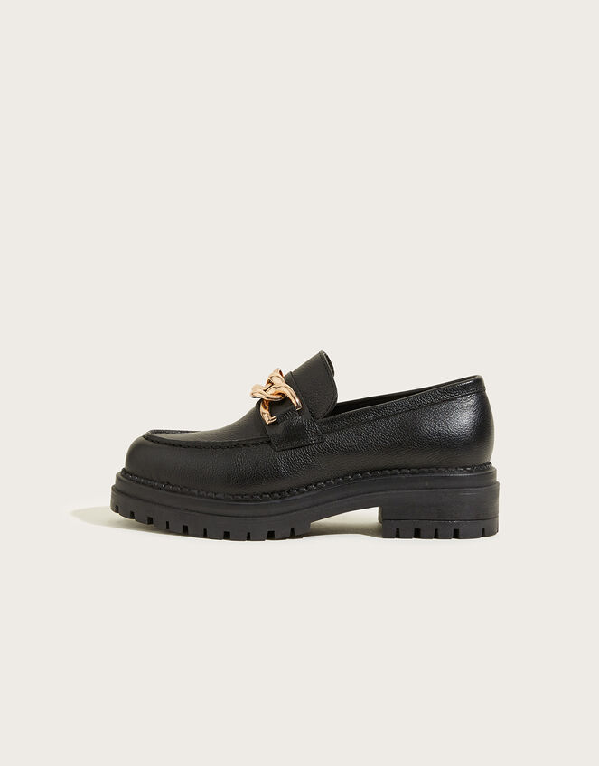 Chain Detail Leather Stomper Loafers, Black (BLACK), large