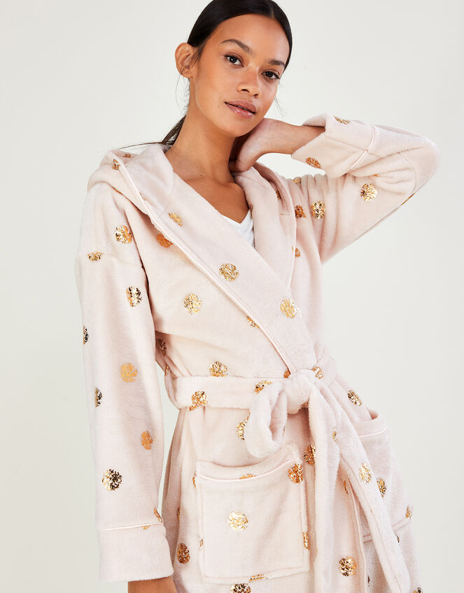 Spot Foil Hooded Dressing Gown Ivory Robes And Dressing Gowns