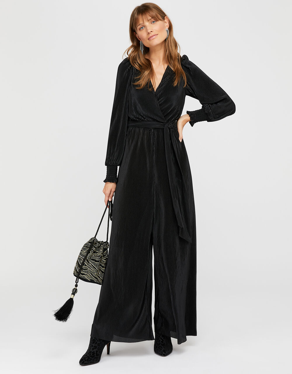 Lillian Plisse Jersey Jumpsuit Black Jumpsuits Monsoon UK.