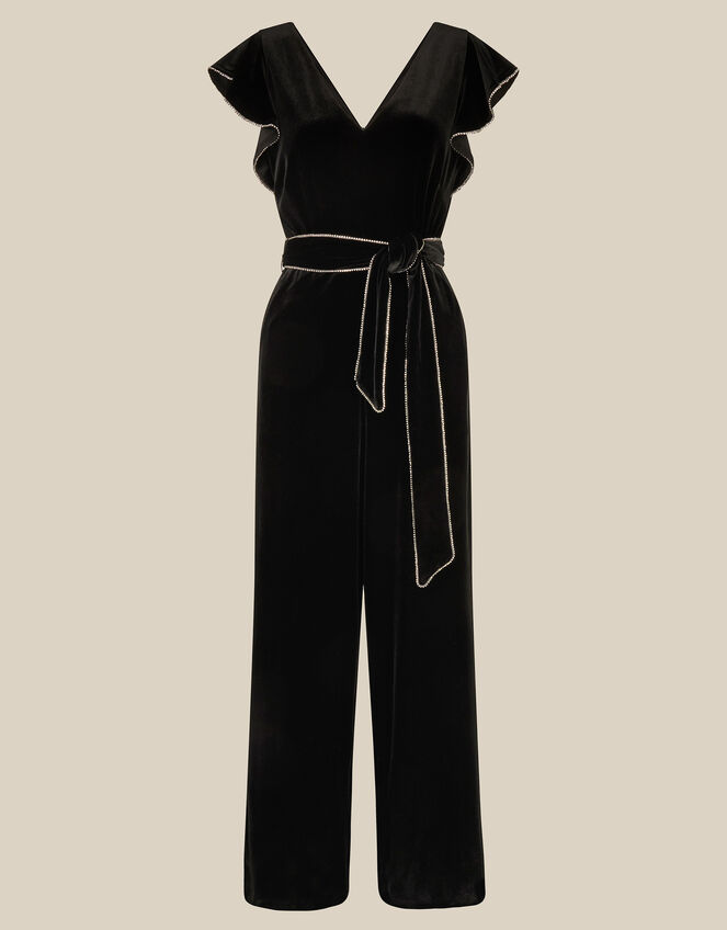 Dionne V-Neck Velvet Jumpsuit, Black (BLACK), large
